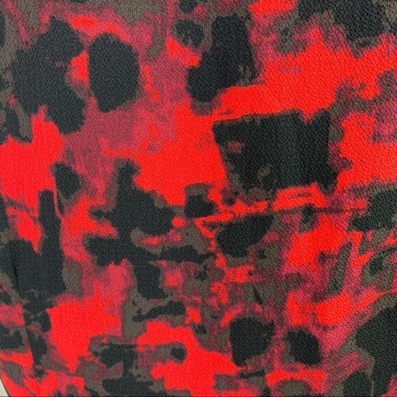 Halston Red/Black Short Sleeve Faux Wrap Dress Sz L - Picture 9 of 10